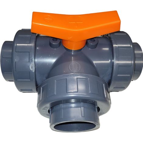 Vanne PVC 3 voies T 63 mm – Femelle à coller – Pression 10 bar – Pour adduction d'eau et irrigation – Jardiboutique