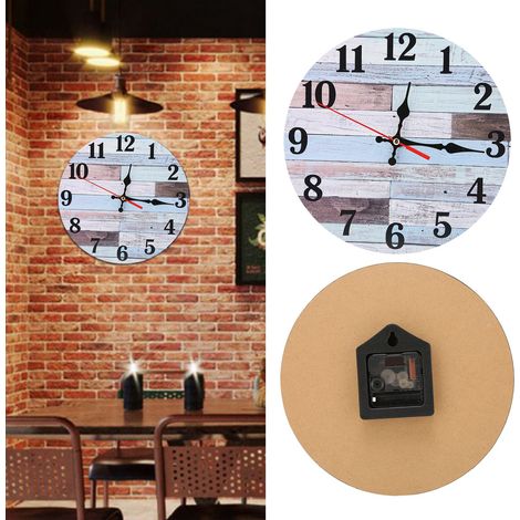 Reloj de pared redondo de cuarzo silencioso con diseño industrial retro, MDF, 25 cm, para cocina, salón, oficina, decorativo, silencioso, 314 g, pila no incluida (1/5)