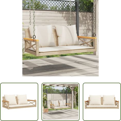 Schaukelbank - Hängebank mit Kissen Beige 109x62x40 cm Poly Rattan (1/5)