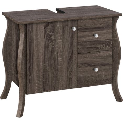 Ludwig- Meuble sous évier avec 1 porte et 2 tiroirs en chêne gris (1/5)