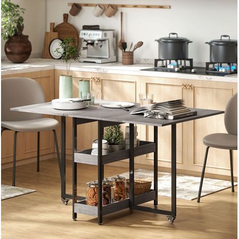 Mesa de comedor plegable gris para 2-4 personas con 2 estantes abiertos 133,4 x 80 x 75 cm (1/5)