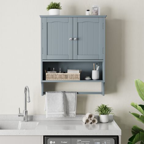 Mueble baño mural con toallero y baldas ajustables gris OKMYHOME (1/5)