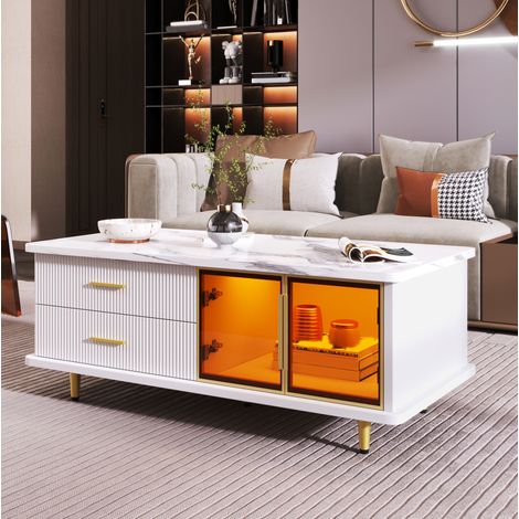 tavolo soggiorno 100x50 con cassetti LED marmo HAVRYA (1/5)