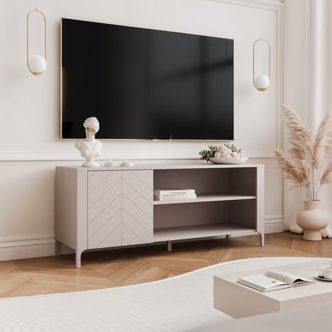 Meuble TV 135 cm LORIEN - 135x40x57 cm - porte et 2 étagères - Cachemire (1/5)