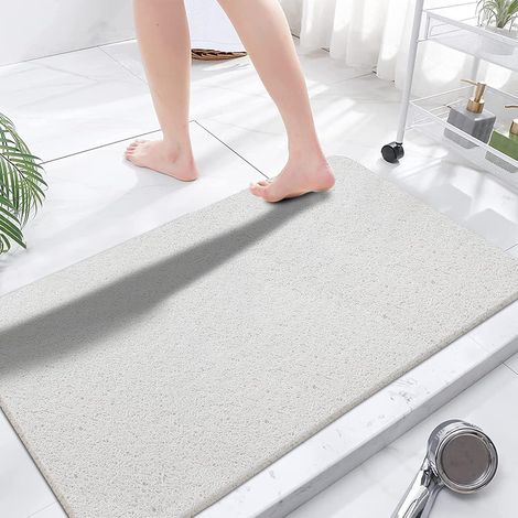 Tapis de douche antidérapant 80 x 120 cm : tapis de douche en PVC luffa massage, doux et confortable, à séchage rapide, pour salle de bain (blanc, 80 x 120 cm) (1/5)