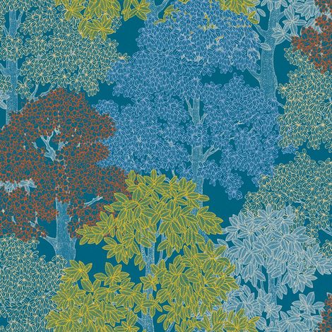 Papel pintado naturaleza Profhome 377531 papel pintado no tejido liso de diseño mate azul amarillo rojo blanco crema 5,33 m2