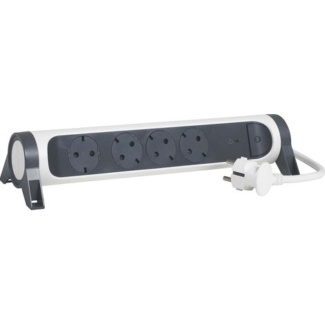 Multiprise rotative, 4 prises, multiprise, parasurtenseur intégré avec indicateur d'état (SPD), interrupteur marche/arrêt LED, câble de 1,5 m, blanc ultra blanc/gris foncé, 694507 (1/5)