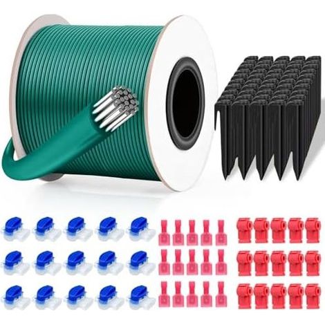 100 m Kabel für Mähroboter + 50 Heringe, 15 Kabelverbinder, Anschlussklemmen, für Rasenmäher, kompatibel mit Bosch, Gardena, Husqvarna, Worx, Stihl usw. (1/5)