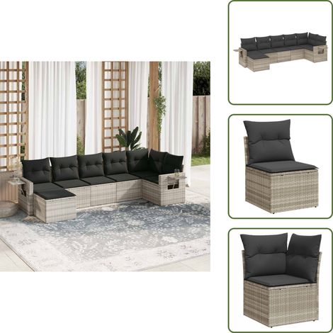 Cojines para sofás - vidaXL Set de sofás de jardín 7 pzas con cojines ratán PE gris claro - Mesa auxiliar