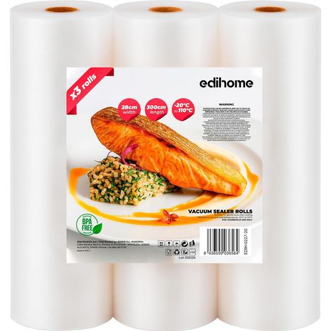 Sac Sous Vide Alimentaire, 3 Rouleau, 28x300cm, Sachet, sans BPA, Sous Videuse Alimentaire, Conservation, pour le Cuisine, Plastique (28x300cm) (1/5)