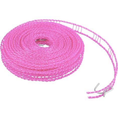 Corde à linge portable de 8 m avec 2 crochets en acier inoxydable, style clôture, pour l'intérieur, l'extérieur, le camping et les voyages (rose) (1/5)