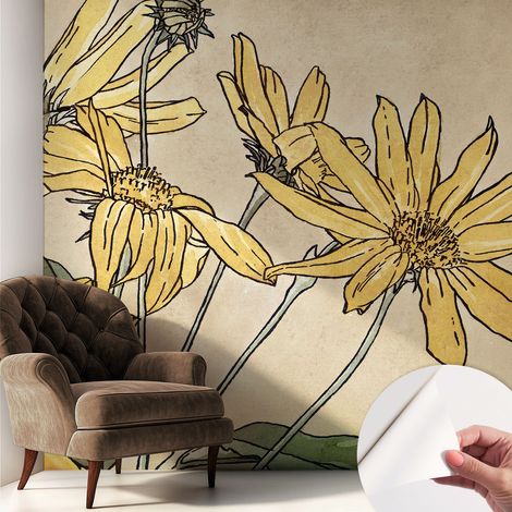 Selbstklebend Tapete modern - Wanddeko für Küche - Klebefolie Wand - luxus Look Aquarellblumen 250x250 cm (1/5)