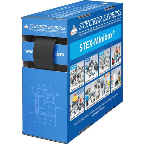 STEX24 Schrumpfschlauch 2:1, Minibox mit 4,3m, schwarz 19,0/9,5mm, 3/4 Zoll, WSB2 Schrumpftemperatur mind. 110°C, vollständig bei mind. 120°C - 1 Stück (1/2)