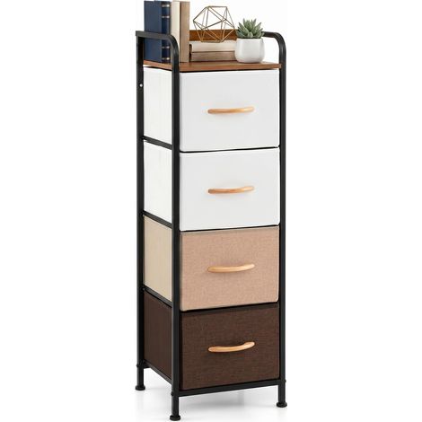 COSTWAY Cassettiera con Cassetti in Tessuto, Cassettiera Camera da Letto con Maniglie in Legno e Struttura Metallica, Mobile Contenitore Salvaspazio per Soggiorno e Corridoio, Multicolore (4) (1/5)