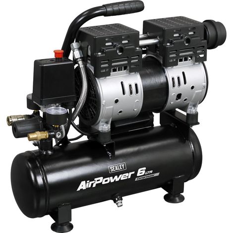 Sealey SAC6000S 6L Oil Free Low Noise Direct Drive Air Compressor 1hp