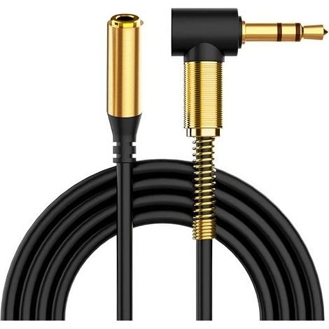 Audio Jack Extension Cable 1 m Male to Female Aux Audio Cable Stereo Jack Male to Female Cable, Angled Plug, Extension Cord Compatible with Headphones, Headphones (1/5)