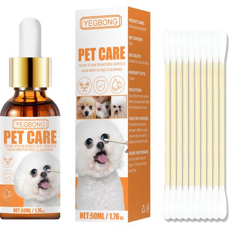Lotion oculaire douce à base de plantes pour chats et chiens, permettant d'éliminer les traces de larmes, les sécrétions oculaires et de nettoyer les yeux. (1/4)