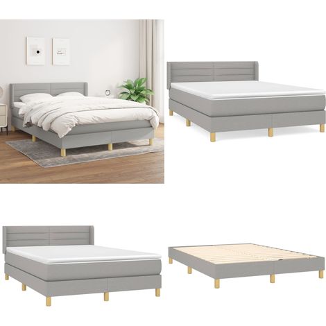Sommier à lattes de lit avec matelas Gris clair 140x200cm Tissu - Lit Plateforme - Lit Double - Matelas Ressorts Ensachés - Literie - Chambre À Coucher - Home & Living (1/5)