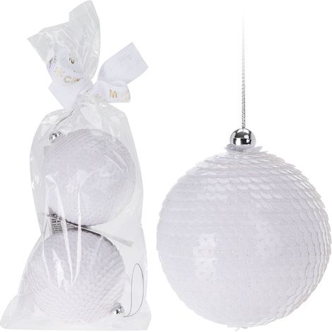 Set mit weißen Christbaumkugeln, 2 Stück, 8 cm, Set mit Weihnachtsdekorationen