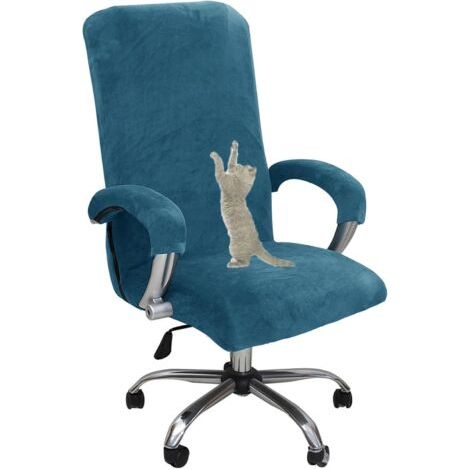 Housse de chaise de bureau en velours, amovible, avec accoudoirs, bleu sarcelle, XL (1/5)