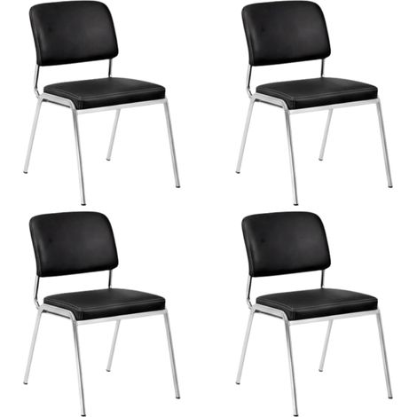 4 Sedie Conferenza Impilabili in Ecopelle Struttura Cromata Ufficio Sala Attesa Nero