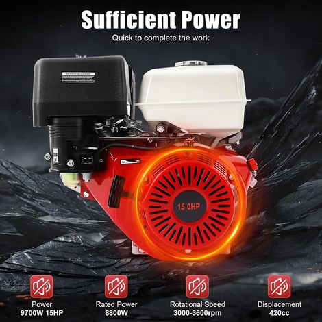 Benzinmotor 15HP 4-Takt Benzinmotor Karting Motor, 9.7KW 420CC Festmotor Karting Motor Luftkühlung, Benzinmotor Antrieb Karting Motor, Industriemotor 3600RPM