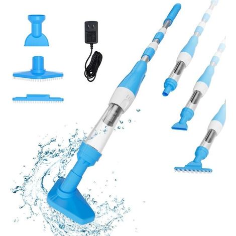 Aspirateur de piscine sans fil 3 en 1, nettoyeur de piscine rechargeable avec fonction brosse et serpillière, aspirateur électrique portable pour piscine, spa, jacuzzi, bleu (1/4)