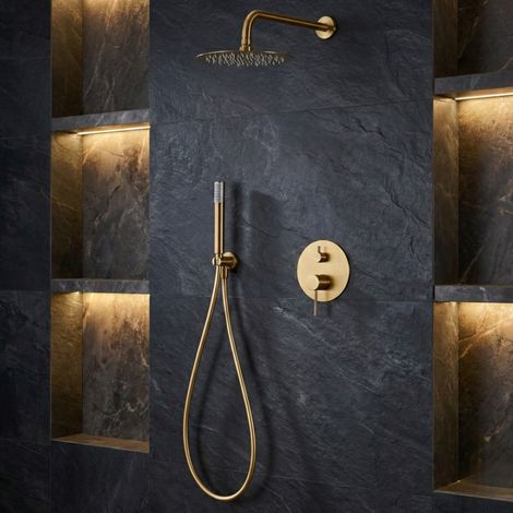 Imex - Columna Ducha Empotrada con Grifo Oro Serie Monza