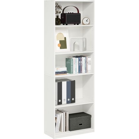 Étagère, Bibliothèque À 5 Niveaux avec Étagères Réglables, 29,5 X 63 X 181 Cm, Idéale pour Le Salon, La Chambre Ou Le Bureau, Blanche. (1/5)