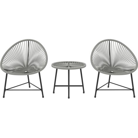 Ensemble de mobilier de jardin 3 pièces, 2 chaises en rotin synthétique, 1 table avec plateau en verre et structure en acier, pour l'extérieur, gris (1/5)