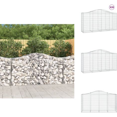 Gabionen mit Hochbogen 20 Stk 200x50x100/120cm Verzinktes Eisen - Gabionen - Gabionenwand - Gartendeko - Ziergarten - Eisenzaun (1/5)