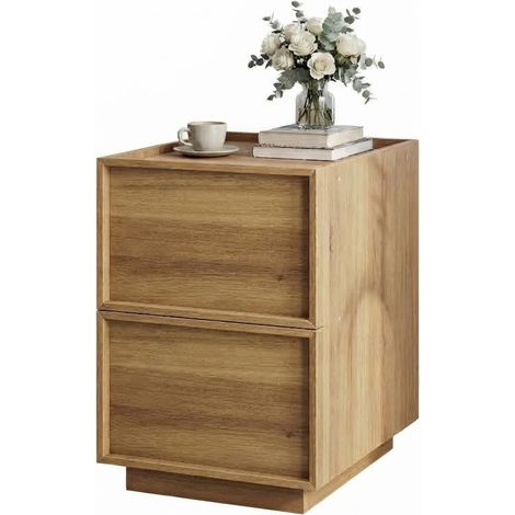 ELVMI Mesita de Noche con 2 Cajones Sin Tiradores y Protección Antivuelco para Dormitorio en MDF Roble (1/5)