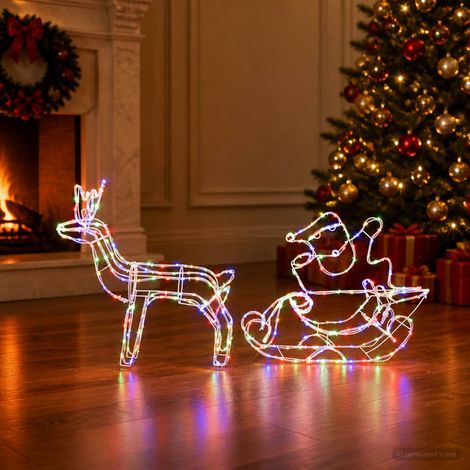 vidaXL Decoración navideña de reno y trineo LOVIISA 320 LED Multicolor (1/5)