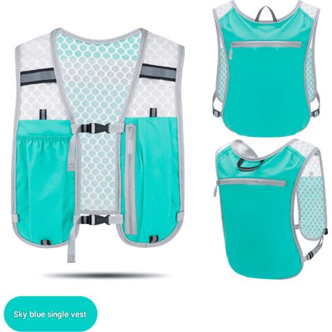 Gilet de running léger avec poche pour téléphone - Bretelles ajustables, poche zippée, dos en mesh respirant, idéal pour la course, la randonnée et la salle de sport - Noir Bleu ciel (1/5)