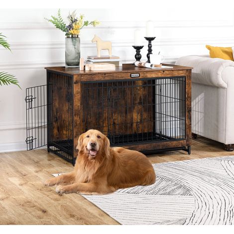 Hoobro – Cage pour chien en bois avec 2 portes – Tablette amovible – Dimensions L 98x65x68 cm – Pour chiens moyens – EBF982GW03G1 (1/5)