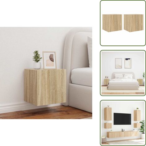 The Living Store Muebles de TV pared luces LED 2 uds roble Sonoma 40,5x35x40 cm - Muebles de TV