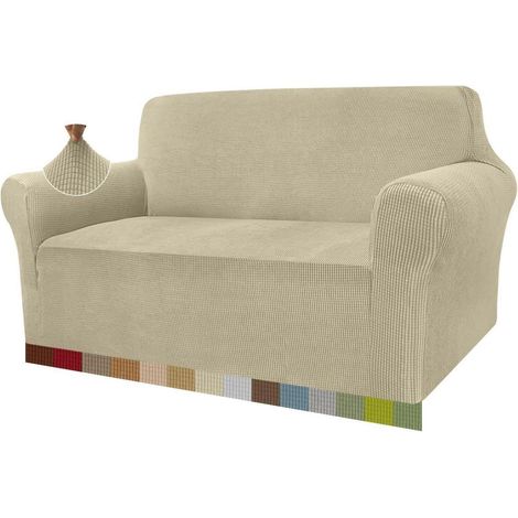Sofabezug Sofaüberwurf Jacquard Stretch Hunde 2 Sitzer Khakifarbe (1/5)