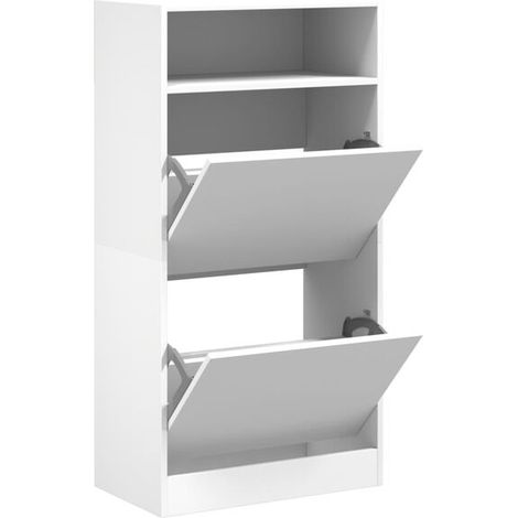 Meuble à chaussures blanc, dimensions 60x34x116 cm, en bois composite. (1/5)