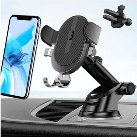 3 en 1 Universel Réglable Ventouse Voiture Téléphone Support Voiture Voiture Smartphone Support Ventilation et Un Bouton Libération pour iPhone 13 Pro Max Samsung S9 S10 Huawei (1/4)