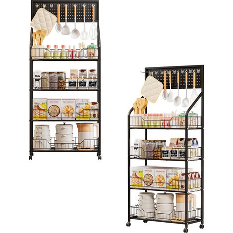 Wilitto - Présentoir de vente au détail - quatre niveaux - parfait pour stocker les collations et les bonbons - avec roulettes et 15 crochets - chaque niveau peut supporter jusqu'à 25 kg (1/5)