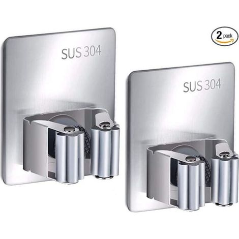 Lntyq Lot de 2 supports muraux pour balais, en acier inoxydable 304, auto-adhésifs, pour garage, cuisine, salle à outils et salle de bain.