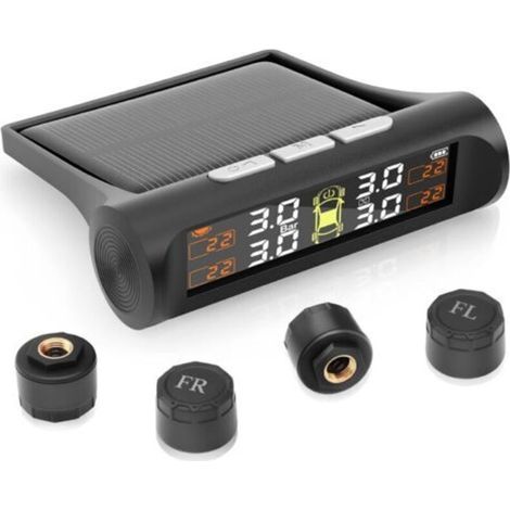 TPMS Reifendruckkontrollsystem, Solar-/USB-Ladefunktion, Temperaturwarnungen, automatische Ein-/Ausschaltung - Kompatibel mit Wohnmobilen/Limousinen/SUVs/MPVs/Anhängern (4 externe 3,5-Bar-Sensoren)