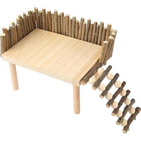 Hamster Accessoire Jouet Hamster Accessoires Cochon d' Bois Massif Naturel Grimpable avec Clôture pour Ronger Les Dents Convient aux Hamsters Dorés Cochons d'Inde et Tous Les Petits Animaux (1/5)