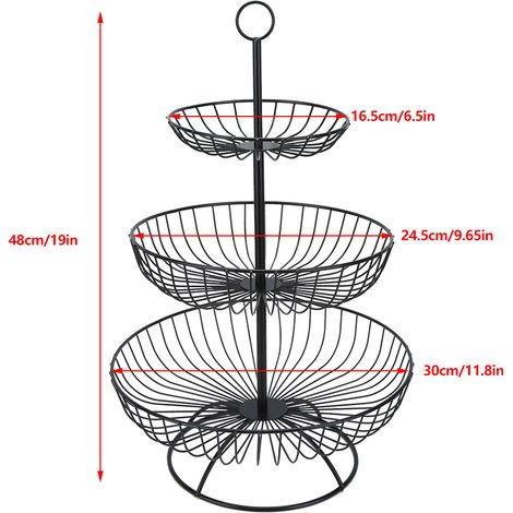 Corbeille à Fruits Trio Suspension Métal Moderne Noir Luxe [1 pièce] - Plateau 3 étages 48 cm pour Cuisine Salon Design (1/5)