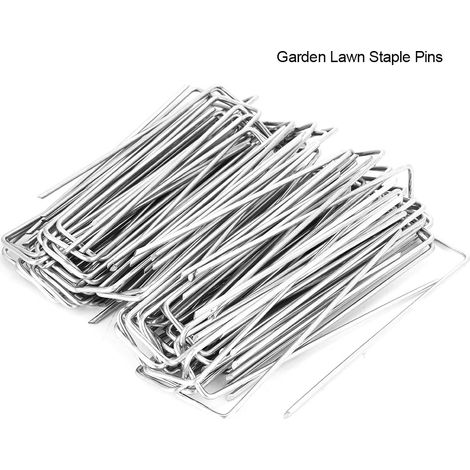 Estacas de acero inoxidable galvanizado para jardín, paquete de 100 unidades, para fijar tela antihierbas y de control de la erosión, tamaño 15,2 x 3,5 cm. (1/5)