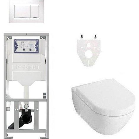 Villeroy Boch Subway 2.0 DirectFlush Pack WC - softclose - réservoir Geberit - plaque de déclenchement blanche chrome sigma30 - blanc (1/5)