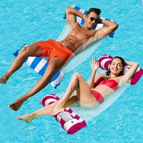 Hamac Flottant Piscine - PVC écologique - Bleu clair + rouge (1/4)