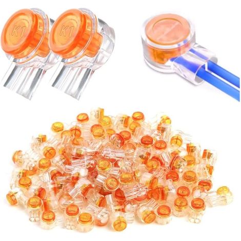 100 Connecteurs Épissure UY Connecteurs Câbles Téléphoniques Splice Connecteurs pour Télécommunications Connecteur Regroupement 2 Ports AWG 21-26 Installation Rapide et Sûre(Orange) (1/5)