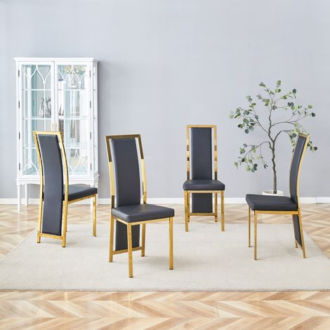 Chaises de salle à manger minimalistes européennes avec finitions dorées Cuir PU noir Structure métal doré 109 cm Lot de 4 (1/5)