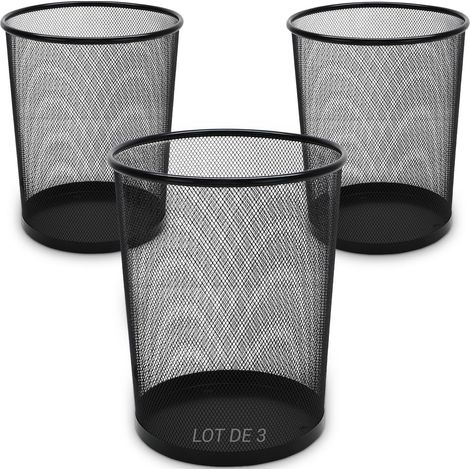 Lot de 3 Corbeilles à Papier Bureau Métal Mesh Noir – Grande Contenance 18L – Poubelle Ronde Ajourée Haute Résistance pour Bureau et Maison – Pack Économique – Diamètre 29,5cm x Hauteur 34cm (1/5)